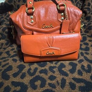 Coach Red Handbag and Wallet Set